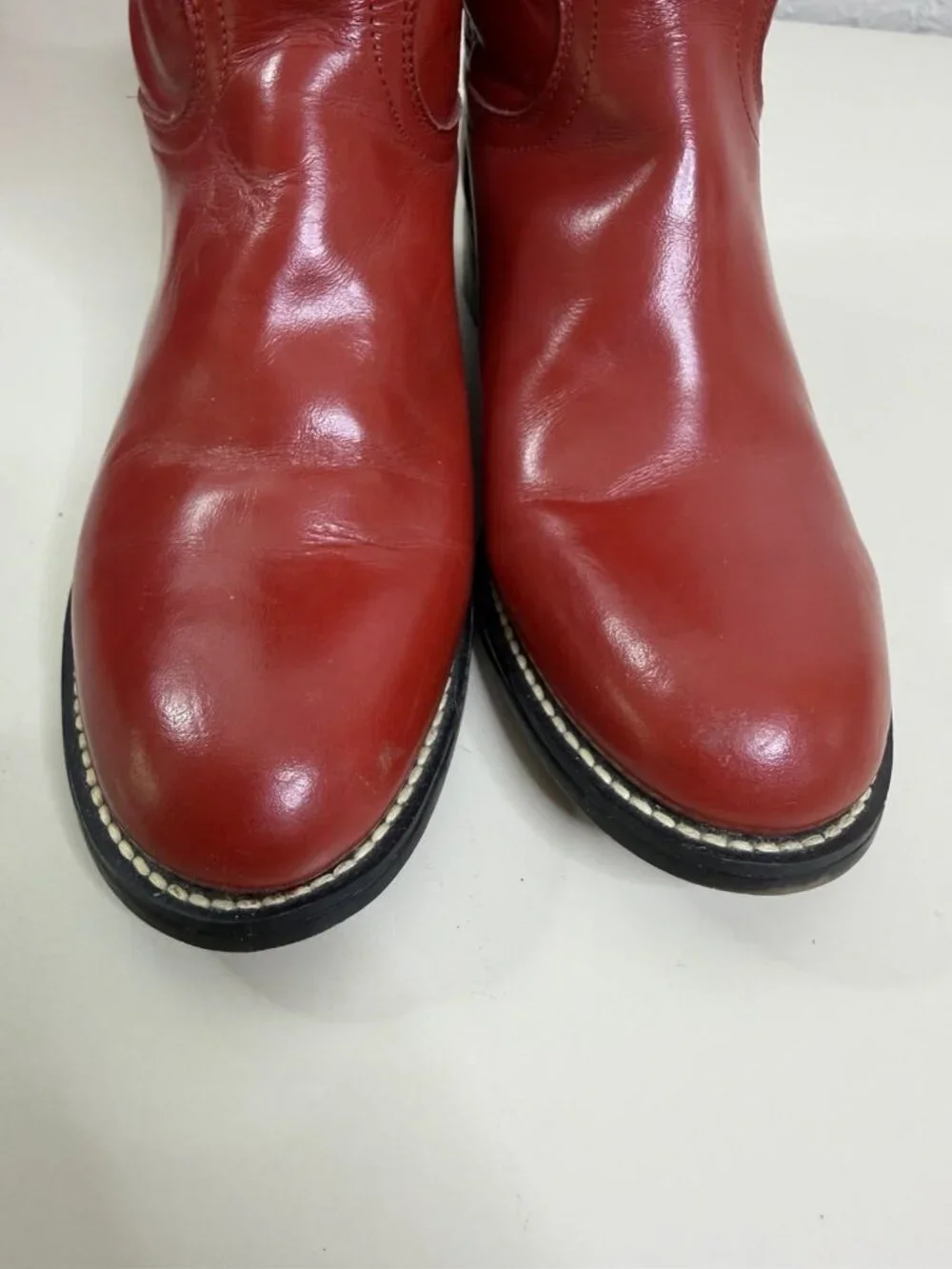 VTG Justin 3D Youth Red Leather Roper Boots Western GUC